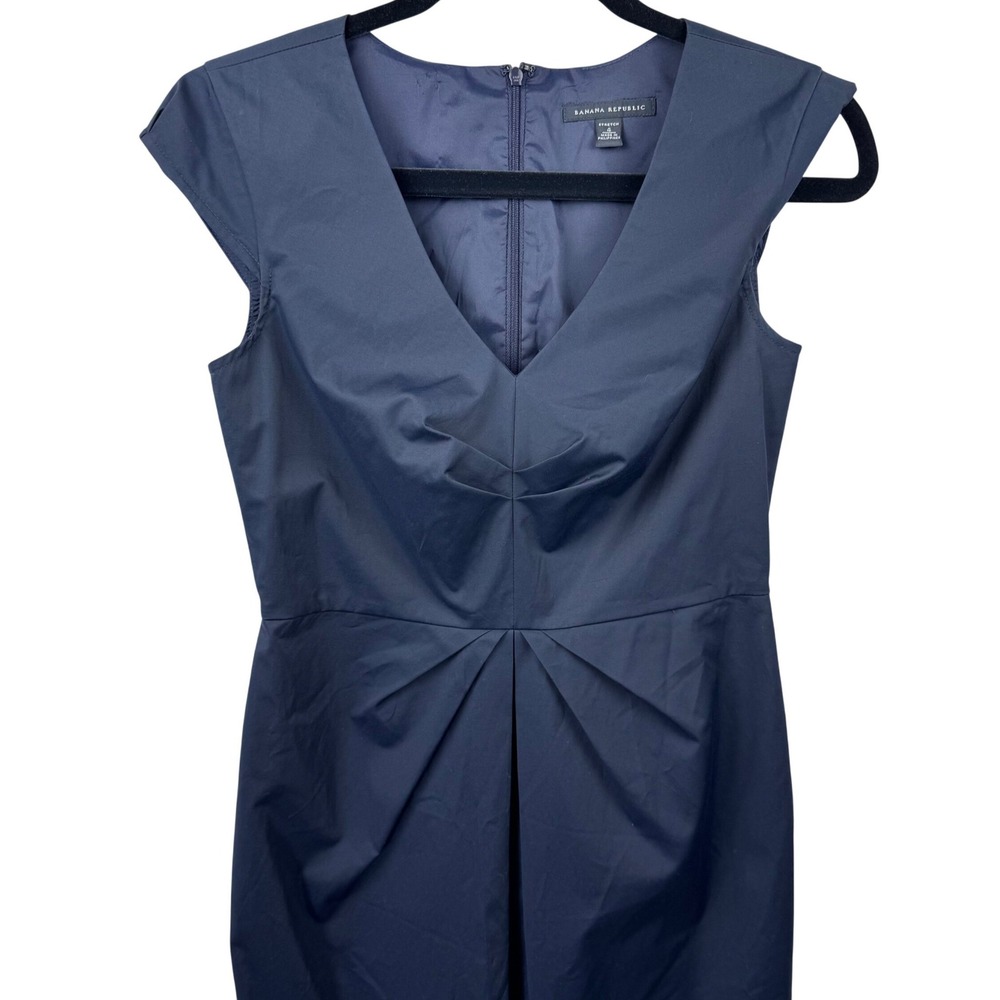 Banana Republic Sheath Dress Womens 4 Navy Blue V-Neck Stretch Career Office - Picture 6 of 12